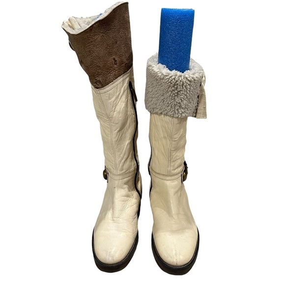 Manas Tall Fold-Down Faux Fur Lined Leather Boots, Sz 38 - Picture 3 of 16